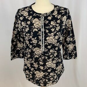 Maison Scotch Floral Beaded Cotton Top Blouse